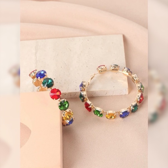 Multi Color Rhinestone Hoops *Fashion Jewelry* - Picture 5 of 6
